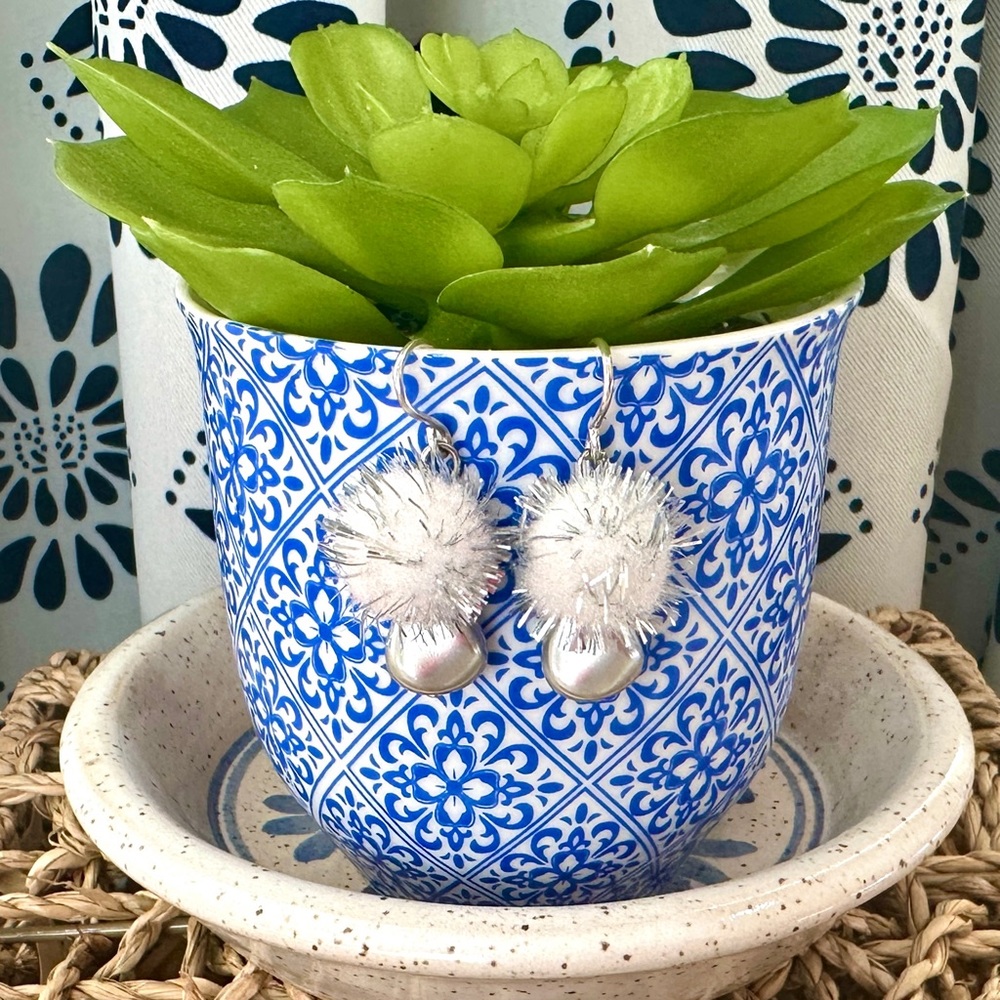 Dainty Silver Pom Pom Pearl Earrings